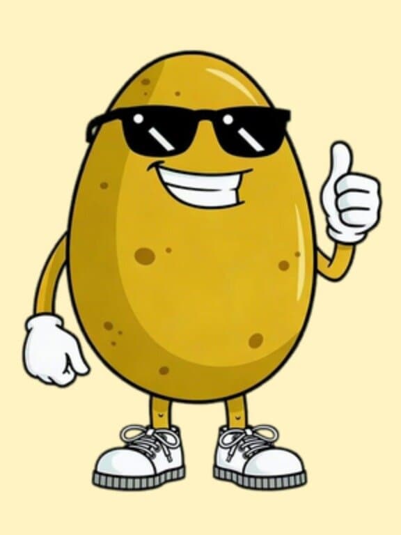 A cartoon potato in sunglasses giving a thumbs up on a light yellow background.